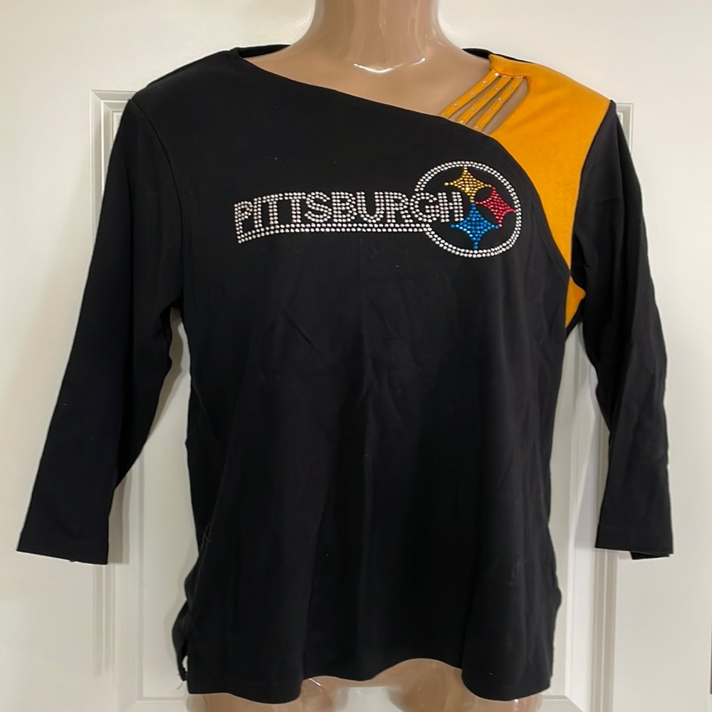 4 for $20 special 
Pittsburgh Steelers Shirt with Bling and Fun Cut Out Shoulder